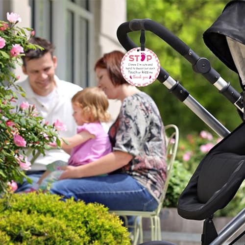 Image of 2 Pack Foot Print Do Not Touch Signs Stroller Tag Cute No Touching or Kissing Car Seat Signs Stop Touching Safety Sign Carseat Tags for Carriage Stroller Backpacks Pregnancy Gift