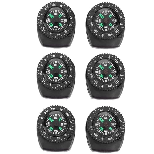6PCS Brújula de Correa de Reloj Portátil - Herramienta de Navegación Mini Desmontable para Camping, Senderismo y Kits de Supervivencia (Negro, 1.26"x0.47")