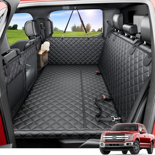 REEVAA Dog Truck Seat Cover for Back Seat, Hard Bottom Dog Hammock for Car, Pet Bed Extender for 2-4 Large Dogs, Waterproof Seat Protector, Universal XL Size Fits for Crew Cab Truck/SUV, Black