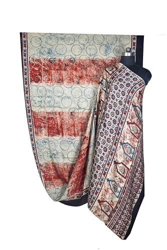 Image of Ethnics of Kutch Womenss Ajrakh Modal Silk Natural Dye Hand Block Print Saree with Blouse Piece - 5.5 Mtr Length