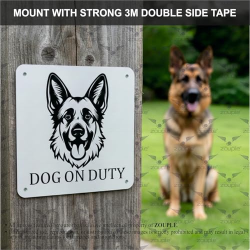 Image of Beware of Dog Sign, German Shepherd, 8x8 Inch, Durable Steel, Triple Mount