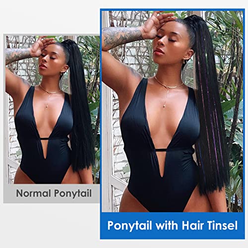 Hanne Ponytail Extension With Hair Tinsel 26 Inch Pony Tails Hair Extensions Wrap Around Natural Black Ponytail Tinsel Hair Extensions For Woman（26 Inch） #TOP2