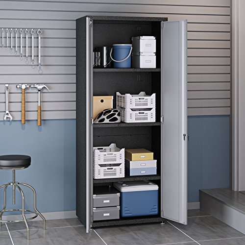 Image of Manhattan Comfort Fortress Collection Modern Designed Durable Tall Storage Standing Garage Cabinet Great For Tools and Supplies, Stainless Steel