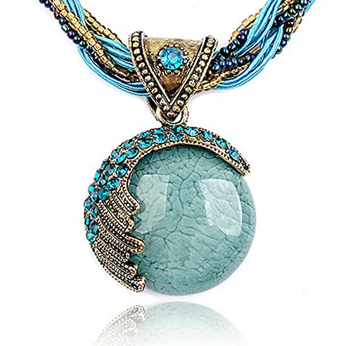 BG&WLing Retro Vintage Bohemian Collar Necklace for Women Boho Teardrop Turquoise Rhinestone Pendant Collars Fashion Jewelry Gifts Mom Grandmother Aunt
