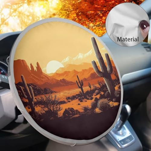 Image of Cactus Sunset Steering Wheel Cover Sunshade Sun Shade for UV Protection Easy Installation Auto Interior Protector Reflect UV Sun and Heat and Protect Your Car