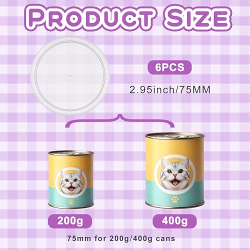 TIESOME 6 Stück Deckel für Dosen, 75mm Kunststoff Dosendeckel, Waschbar Dosenverschluss für 800g Dosen, Transparent Dosendeckel für Katzenfutter, Hundefutter, Lebensmittelaufbewahrung(75mm)