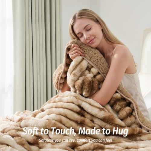 Image of Fleece Weighted Blanket for Adults 48 inch x 72 inch 12lbs Soft Blankets, Khaki