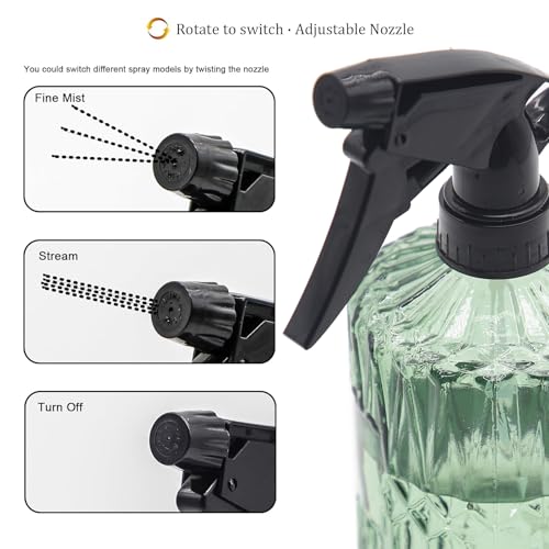 Image of OFFIDIX Fine Mist Plant Mister, Glass Spray Bottles, Green Misters 15 oz | Adjustable Nozzle Spray Bottle, Empty Plant Mister Bottle Indoor Outdoor Gardening Cleaning Work 400 ml Vintage Water Mister