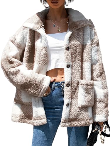 QUCH Sherpa Jacket Women Fuzzy Fleece Winter Coats for Women Shackets for Women 2024 Fashion Casual Warm Gingham Teddy Coat