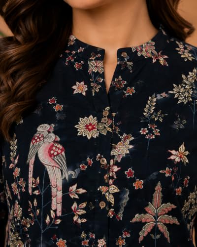 Image of Women's Floral Printed Cotton Kurti Summer Cotton Tunic Top for Girls