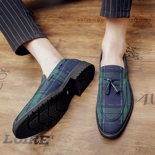 Men's Denim Plaid Loafers - Slip - On Casual Style with Tassel, Ideal for Smoking Slipper & Daily Wear4