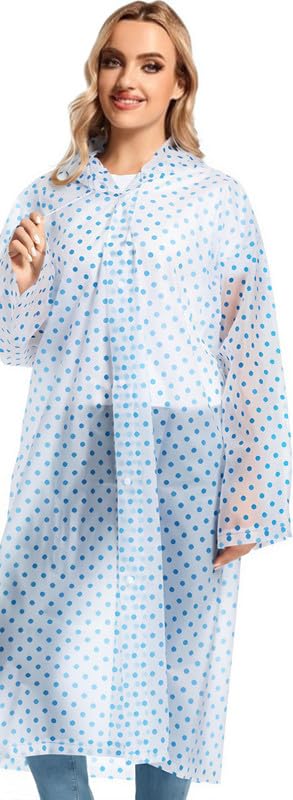 Waterproof Unisex Rain Coat Hooded Full Sleeves Outdoor Men, Women, Boys & Girls Rainwear Poncho Raincoat for Camping, Hiking & Travelling (Dot Print) (1Pc) (Universal, Blue) (Multisize)-image-32