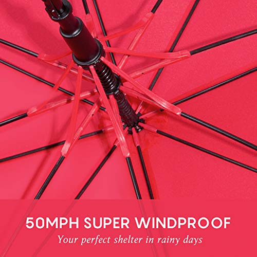 Rumbrella Red Uv Stick Umbrella Auto Open Upf 50+ With J Hook Handle 50In #TOP4