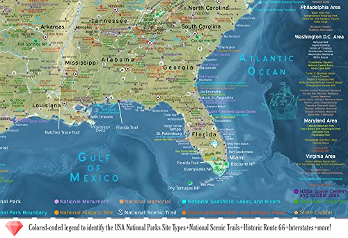 National Parks Map Poster - Usa Travel Destinations Poster 30X20 Inches #TOP6