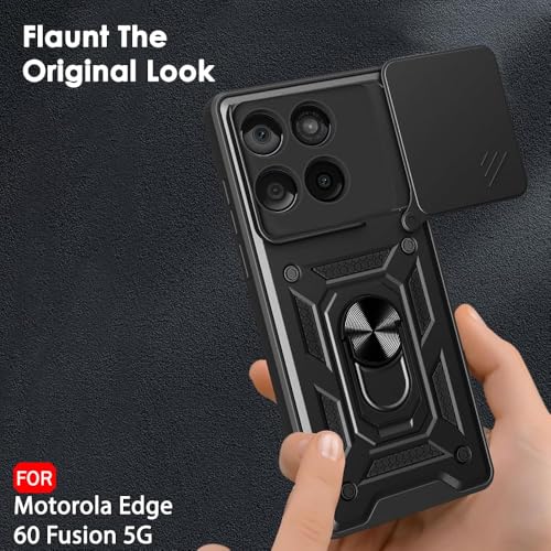 Image of Luxe Back Cover for Motorola Edge 60 5G / Motorola Edge 60 Fusion 5G | D10 Tough Armor Case | Sliding Camera Shield | 360 Protection | Kickstand Ring Holder | Military-Grade Shockproof Bumper Case