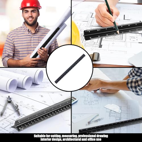 Architektonisches Lineal,Dreikantmaßstab,Maßstab Lineal 30 Cm, Standard,Für Architekten, Studenten, Zeichner Und Ingenieure, Schwarz (1:100, 1:200, 1:250, 1:300, 1:400, 1:500)
