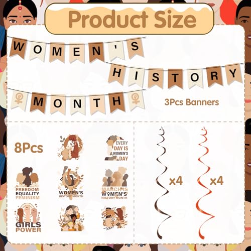 Image of Womens History Month Decorations - 11PCS Womens History Month Party Banner Hanging Swirls Decor, National Women's Day Holiday Celebrating Events Supplies