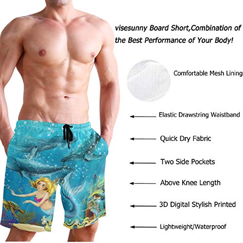 visesunny Men's Beach Short Swim Trunks Mermaid Whales Sports Running Bathing Suits with Mesh Lining3