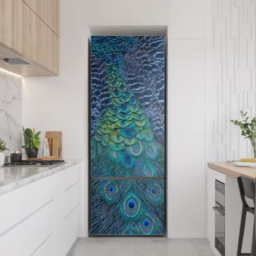 Vinilo para nevera de 70x190 cm autoadhesivo e impermeable con plumas de pavo real 3