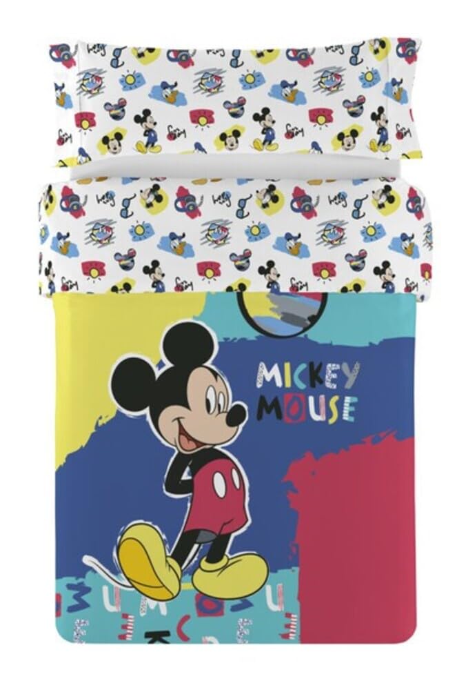 Disney Mickey and Minnie Mouse Duvet Cover Set, 150 x 220 cm, 2 Pieces, Microfibre, Multicoloured (Mickey Patch)