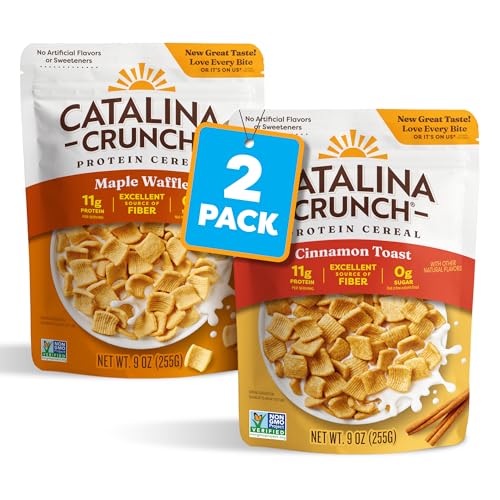 Catalina Crunch Protein Cereal | Sugar Free Breakfast Cereal with 11g of Protein | Gluten Free, Keto Friendly | Variety Pack Cinnamon Toast & Maple Waffle (Pack of 2) - Packaging May Vary