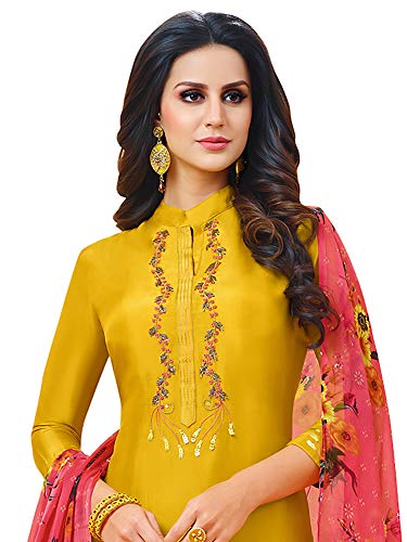 Image of AKHILAM Women's Cotton Chanderi Embroidered Unstitched Salwar Suit Material(26Dmk20 Parent)