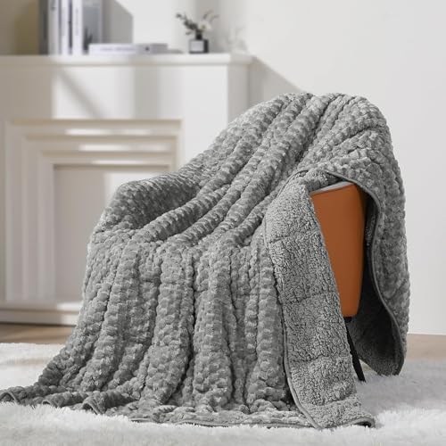 Image of Mr. Sandman Weighted Blankets for Adults Queen Size 15lbs, Warm Sherpa Fleece Throw Blanket for Sleep and Calm, Soft Cozy Heavy Bed Blanket with Jacquard Flannel, 60 x 80 Inches, Grey