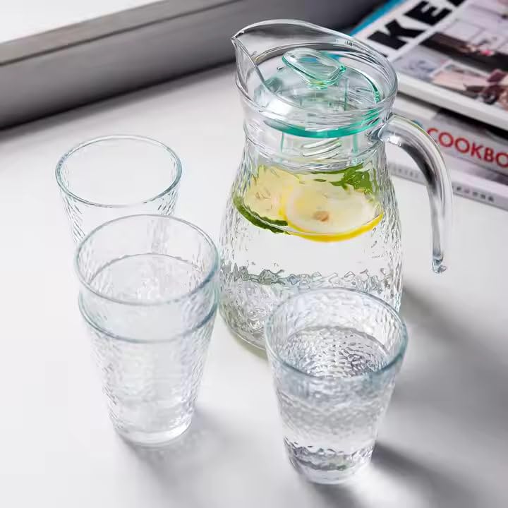 Image of Premium Water and Juice Glasses Set of 6 250ML and 1.2 Liter Water Jug 1 piece,Transparent Glass and Jug Set for Dining Table,Party,Gift Set,All pourpse use Set of 1 (7 piece) (MT-4)
