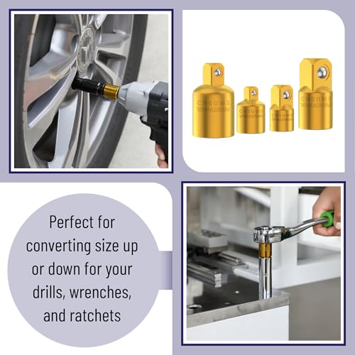 Image of Bates- Impact Socket Adapter and Reducer Set, 4 pcs, 1 /2 inch 1 /4 inch 3 /8 inch, Gold Impact Socket Adapter Set, Impact Adapter Set