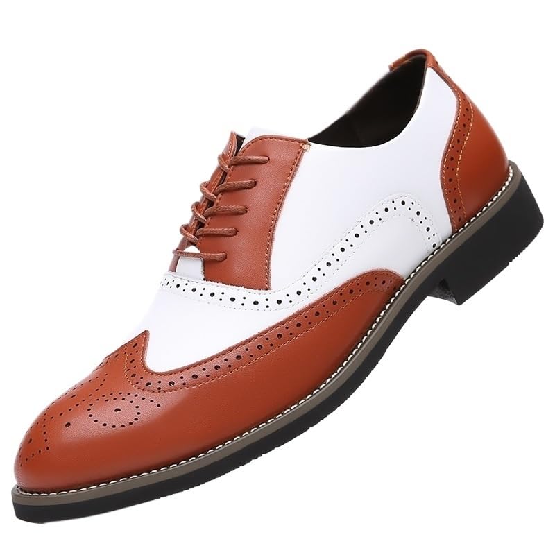 Men's Casual Dress Shoes Lace Up Brogue Embossed Wing tip Two Tone Leather Oxford Brogue Shoes Slip Resistant Low Top Anti-Slip Non Slip Party
