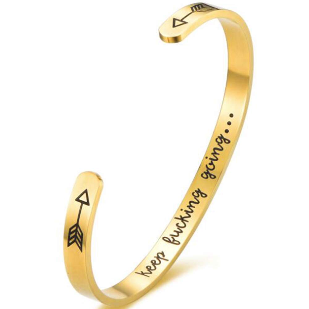Jude Jewelers Stainless Steel Keep Going Inspirational Mantra Statment Cocktail Party Sports Bangle Bracelet