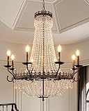 TOCHIC French Empire Crystal Chandelier, Rustic Chandelier Ceiling Light for Foyer Entryway High Ceiling, Vintage Antique Bronze Chandelier Light Fixture for Dining Living Room 36.4' W x 40.5' H