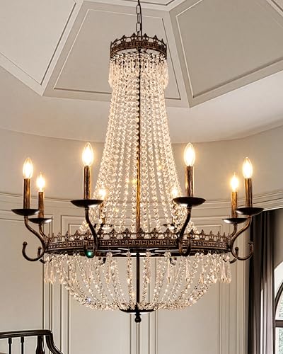 TOCHIC Crystal Chandelier Antique French Empire High Ceiling Chandeliers