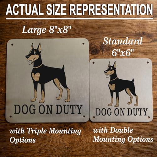 Image of Beware of Dog Sign, Funny Dobermann, 8x8 Inch, Durable Steel, Triple Mount
