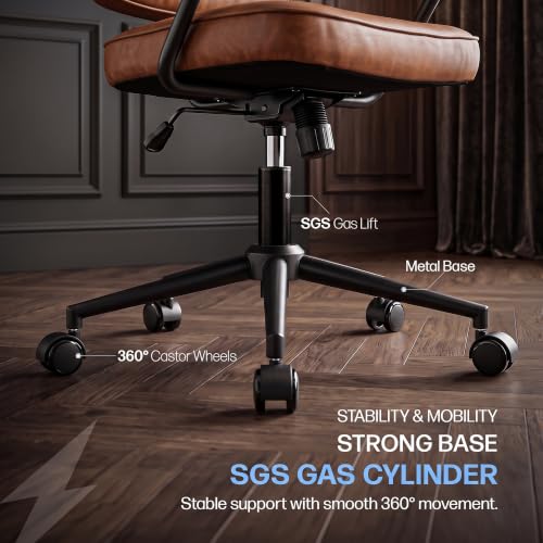 Image of DROGO Verona Ergonomic Office Chair for Work from Home | Premium Leatherette | Computer Chair with Wide Cushioned Seat, 135 Recline & Metal Frame | Leather Padded Armrests, 1-Year Warranty (Brown)