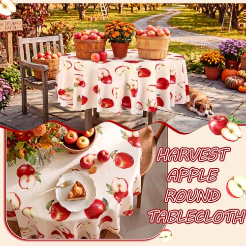 Image of Ganeen 6 Pcs Apple Themed Plastic Tablecloths Fruit Themed Decorations Fall Apple Disposable Table Cover 84 Inch Plastic Round Table Covers Fall Harvest Tablecloths Bulk for Baby Shower Party