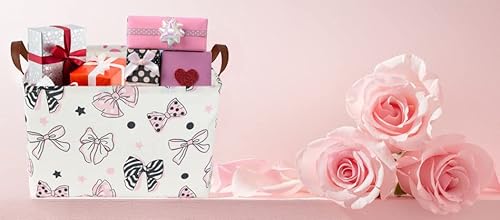Essme Rectangular Pink Girls Basket,Kids Storage Box, Mother's Day Basket,Girls Storage Basket Organizer With Handles For Girls Room Decor,Gift Basket,Toy Organizer(Bowknot) #TOP3