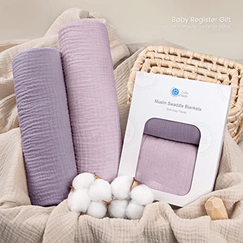 Image of lulumoon Muslin Swaddle Blanket Baby Receiving Blankets Neutral, 2 Pack, Purple