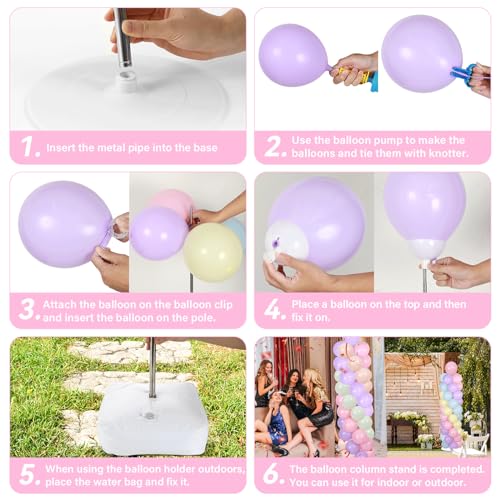 Image of 2 Sets Pastel Balloon Column Stand Kit with 100 Balloons Spring Mother's Day Adjustable Balloon Tower Stand with Bases for Floor Macaron Column for Graduation Birthday Rainbow Party Wedding Decor