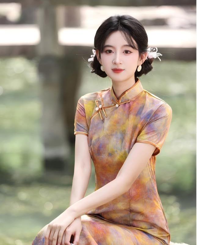 Abiti Qipao Lunghi da Donna Taglie Forti in Stile Cinese Abiti Vintage in Jacquard con Fibbia Abbigliamento Orientale Classico
