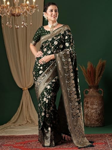 Image of Women's Georgette Kanjeevaram Saree with Woven Ethnic Motif Design, Unstitched Blouse Piece