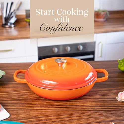 Shallow Cast Iron Casserole with Lid – Non Stick Dutch Oven Pot, Oven Safe up to 500° F – Sturdy Ovenproof Stockpot Cookware – Enamelled Cooking Pot – Orange, 3.7-Quart, 30cm – by Nuovva - Image 9