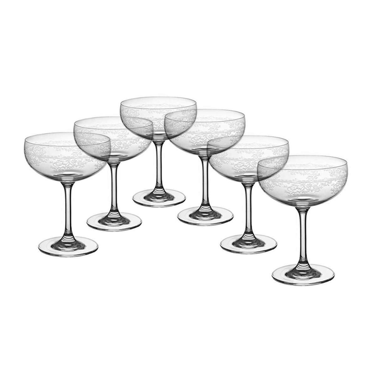 Sektschale 6er-Set Schaumweinschale Champagner Kristallglas 280ml Panto Floral