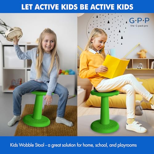 Image of Gpack-pro Kids Wobble Stool 2-Pack - Improves Focus Attention - Non-Slip Base - Wiggle Chair Active Flexible Seating for Preschool Kindergarten Elementary School 17.7-Inch High (Green)