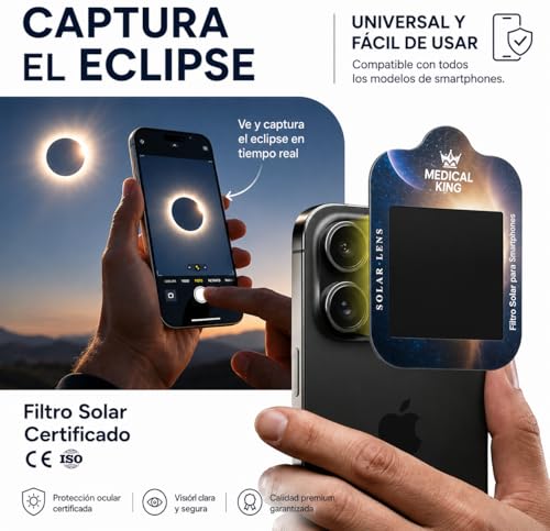 Miniatura 3 de 2 Gafas Eclipse Solar Homologadas Iso 12312-2 - Paquete De 2 Con 2 Lentes Fotográficos Para Smartphone Aprobados Según La Norma Iso, Con Certificación Ce: Gafas Para Ver Eclipses Solar 2026