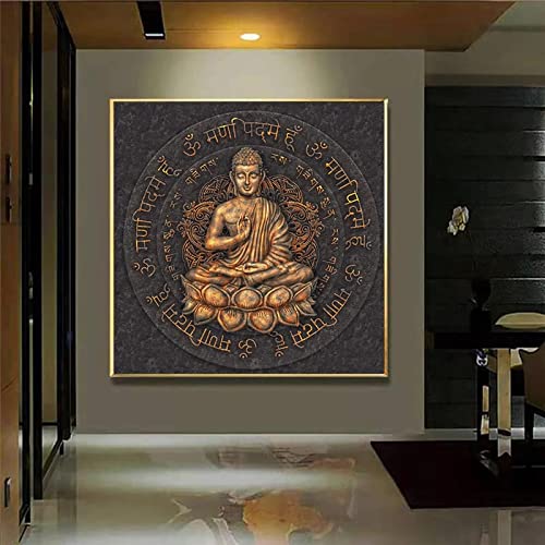 Tableau bouddha brun vintage pour habiller un mur de salon peinture toile 50x50