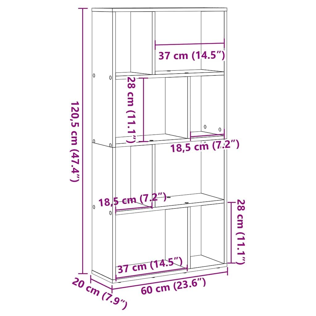 Bibliothèque étagère en Bois d ingénierie chêne Sonoma 60x20x120,5 cm 8 Compartiments, Rangement Salon Bureau Chambre, présentoir pour Livres dossiers CD DVD