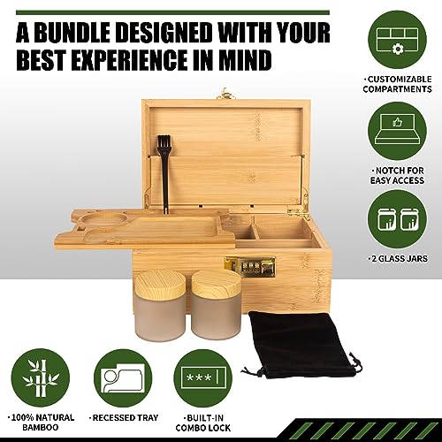 EasyStar Hash Box Bamboo Large Organiser Box with Combination, Wooden Storage Boxes with Locks, Storage Box Sets, Tray Jars - Image 2