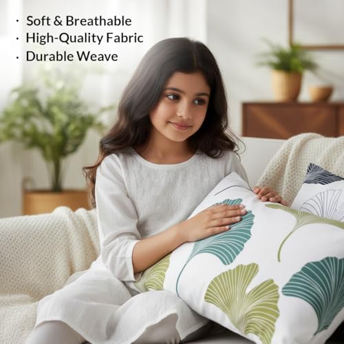 Image of HOMEMONDE Leaf Printed Pillow Covers - 210 TC Soft Luxurious Bedding Pillow Case (Blue & Green, 20 x 26 Inch (Pack of 2))