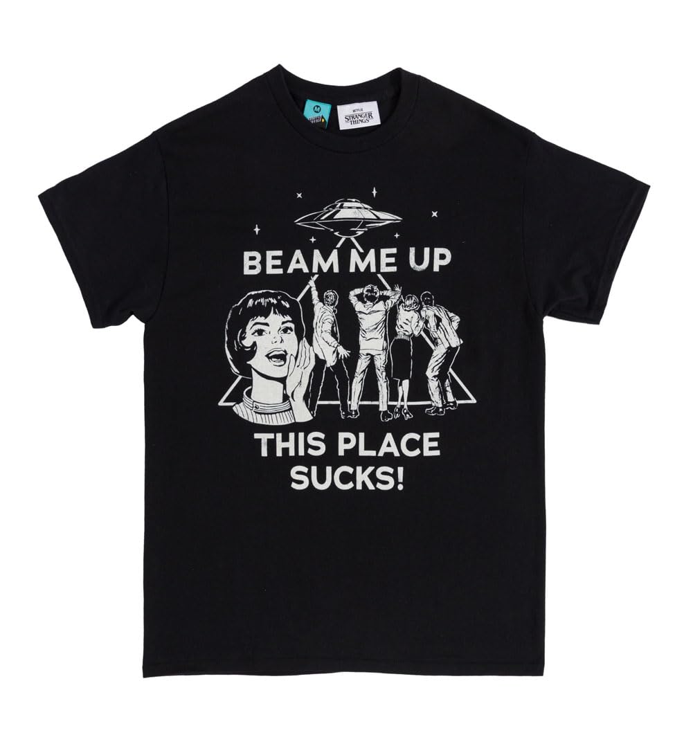 TruffleShuffle Stranger Things Beam Me Up Black T Shirt